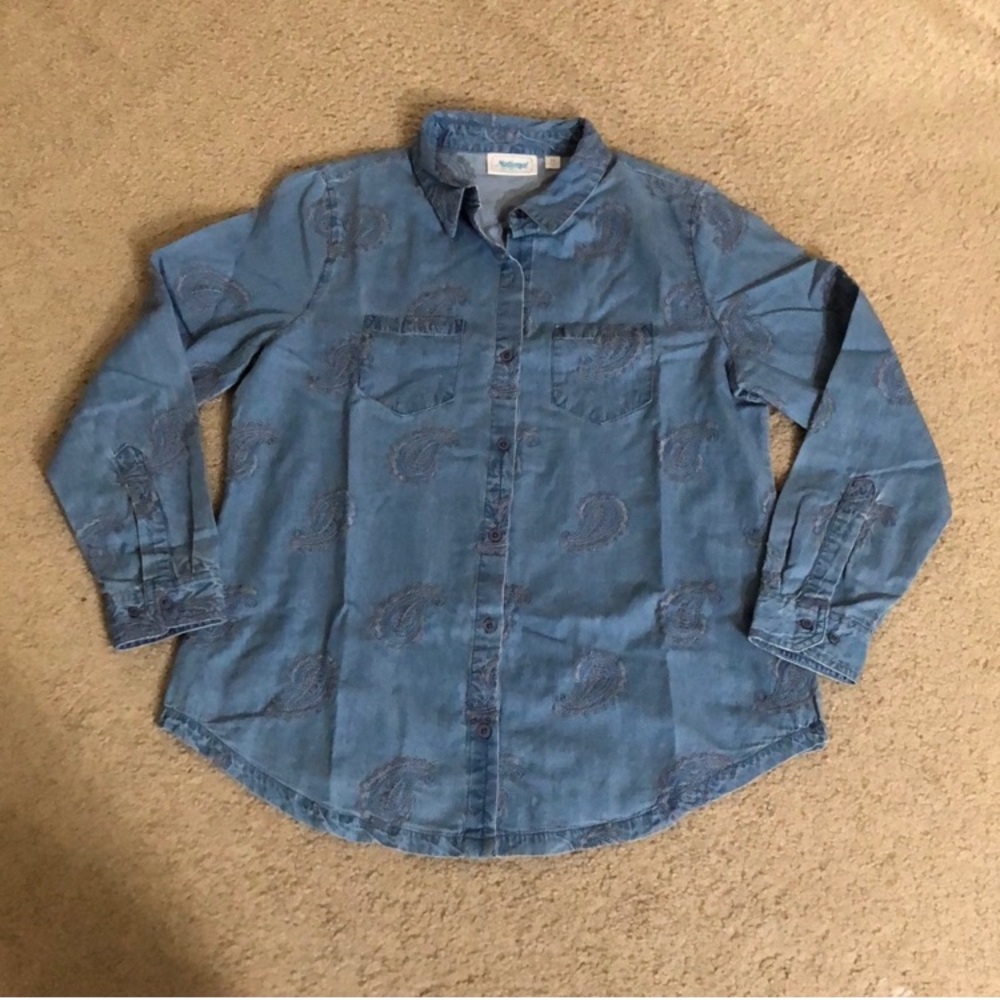 Paisley button down jean shirt, 100% cotton, never worn, vintage